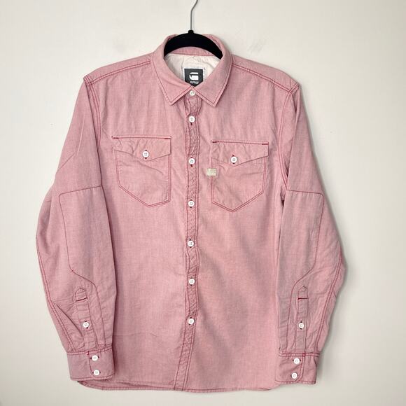 G-Star Raw Men's Large Tacoma Long‎ Sleeve Button Up Shirt Red Chambray - Picture 1 of 13